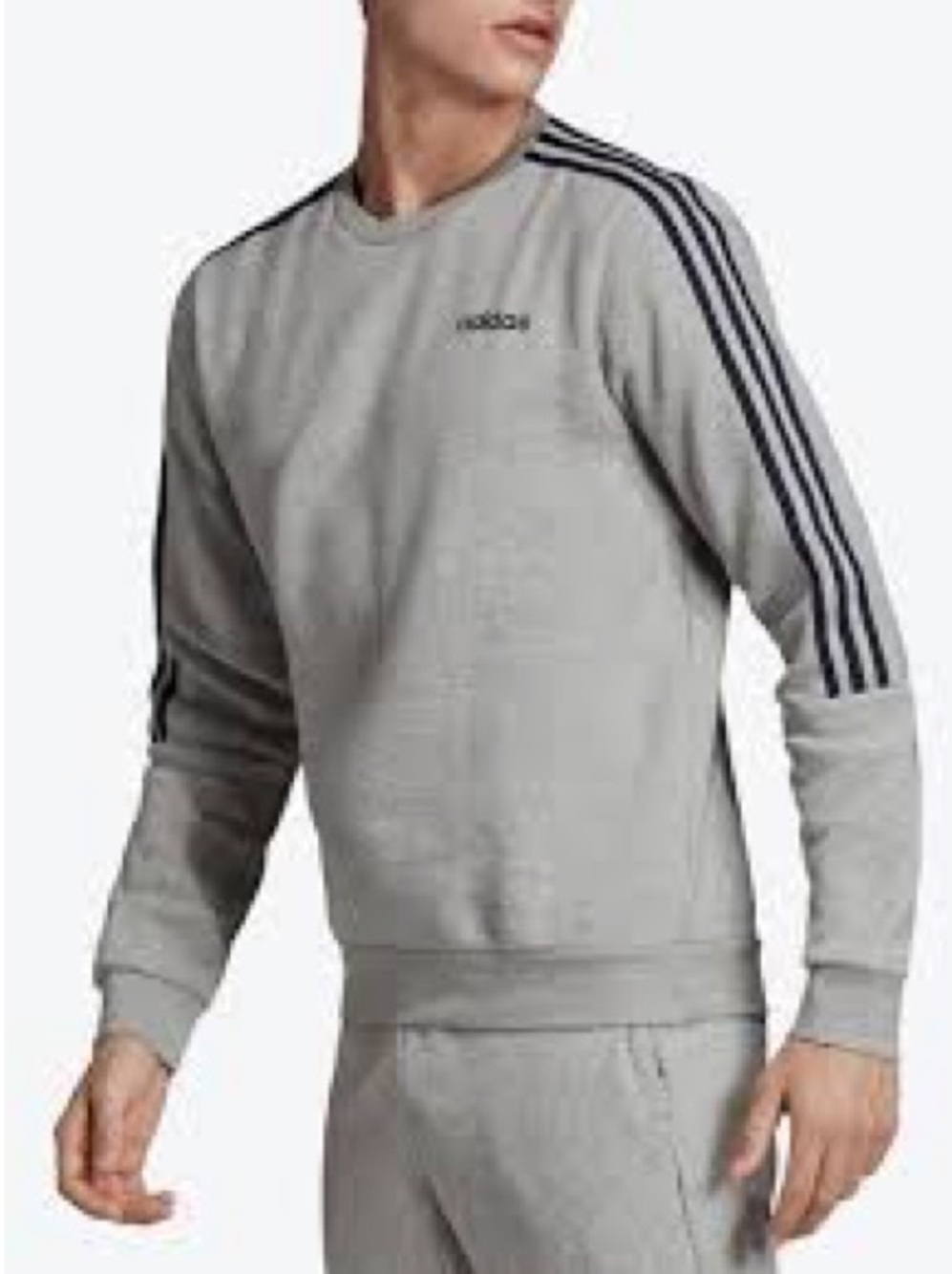 ADIDAS Crewneck 3 Stripe Pullover Sweatshirt Grey & Navy, size M